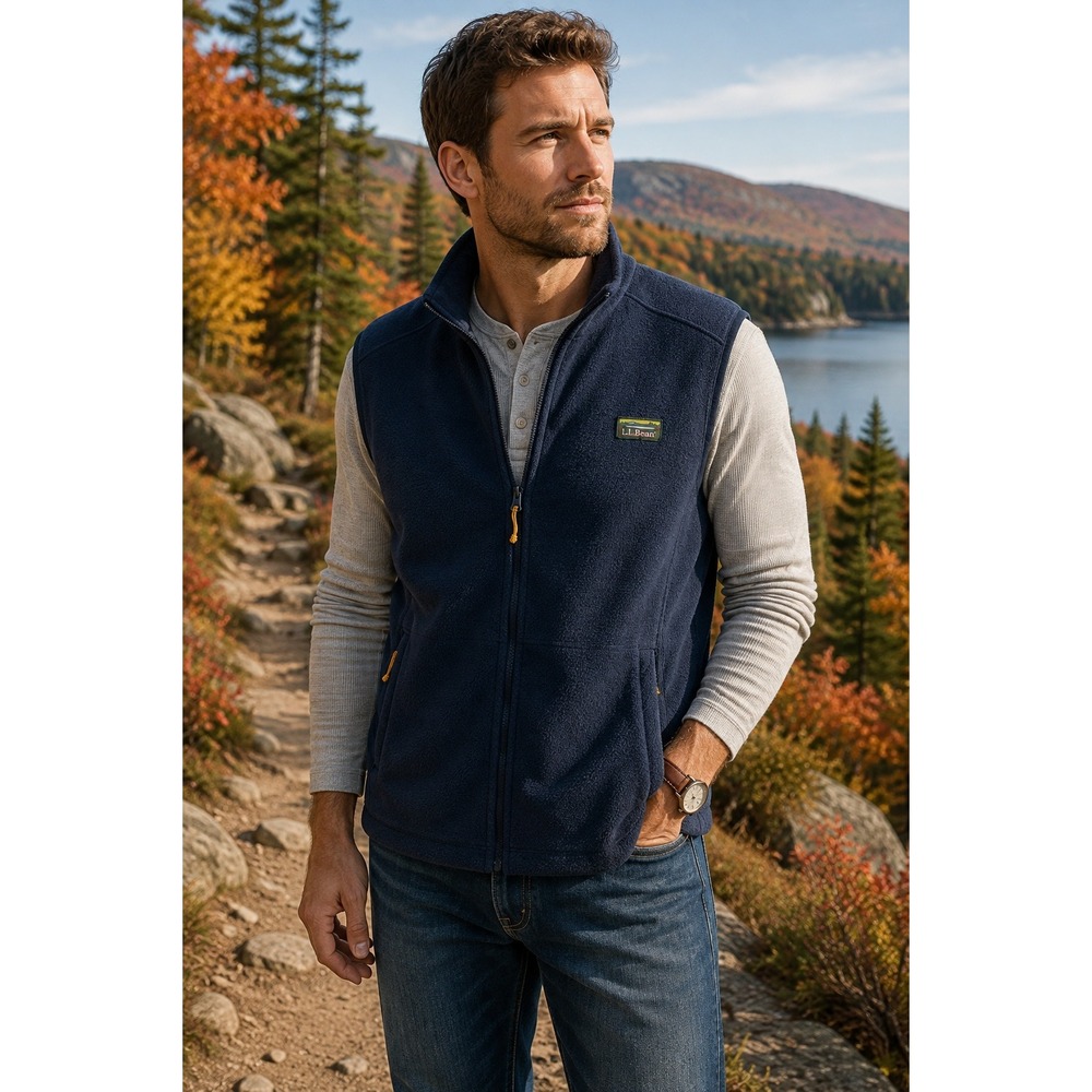 LL Bean Mountain Classic Fleece Vest Mens XL Navy Blue Full Zip 504672 F23
